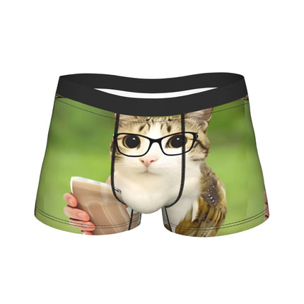 Meowl Cat Owl Cute Pet Stickers Underwear  Comfortable Panties Customs Boxer Brief For Males 3D Pouch Oversize Trunk
