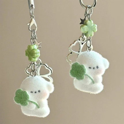 1/2pcs Cute Clover Hug Dog Pendant Keychain Lanyard Flocking Puppy Mobile Phone Straps Pendant Keyring Schoolbag Decorative