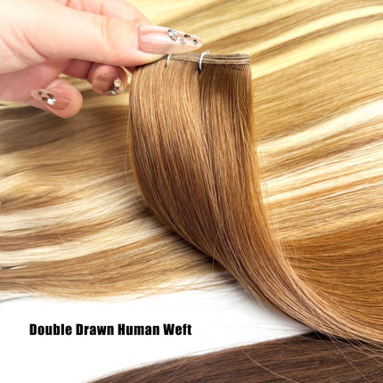 Genius Weft Human Hair Extensions 100G Double Drawn Blonde Bundles Invisible Straight Virgin Hair Weft Full End Top Quality