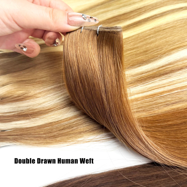 Genius Weft Human Hair Extensions 100G Double Drawn Blonde Bundles Invisible Straight Virgin Hair Weft Full End Top Quality