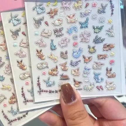 Eeveelution Nail Stickers Pokémon Anime Peripheral Cute Cartoon Creativity Exquisite Sticker New Fashion Exquisite Diy Sticker