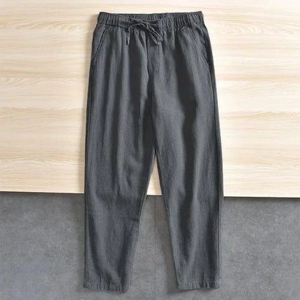 Men's Cotton Linen Pants Solid Color Simple Style Breathable Lightwieght Elastic Waist Straight Leg Male Casual Cozy Trousers