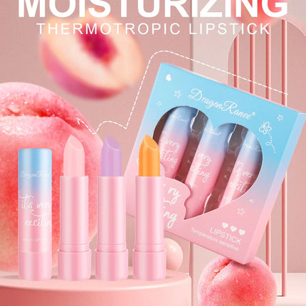 Women Lipstick Set 3pcs Moisturizing Long Lasting Non Transfer Warm Tone Lip Balm Nourishing Lip Color Collection