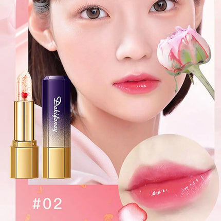 Transparent Flower Jelly Temperature Color-changing Lipstick long-lasting waterproof non stick cup  Anti-drying Lips Skin Care