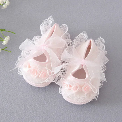 Princess Party Lace Floral Soft Sole Crib Shoes Newborn Baby Girl Shoe Anti-slip Sneaker Prewalker Toddler Kid 0-12M Pink Shoes