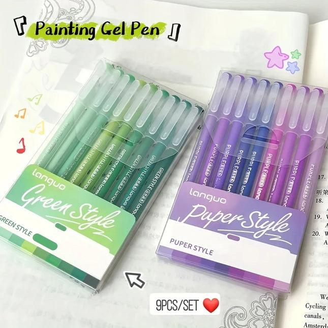 9PCS/Set Multicolor Gel Pen Colored Painting Gel Ink Pens 0.5MM DIY Graffiti Pen Retro Color Drawing Pen Art Supplies
