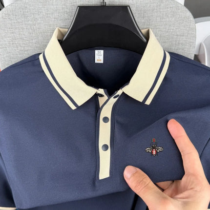 100% pure cotton high-end brand men's short sleeve polo shirt 2026 summer luxury fashion bee embroidery golf top casual T-shirt