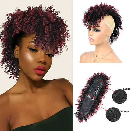 Synthetic High Puff Afro Mohawk Ponytails for Women Mohawk Short Kinky Curly Ponytail Extension Hair Bun with Bangs