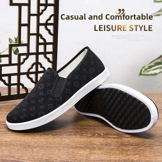 Low-Top Men's Shoes Chinese Style Soft Bottom Driving Shoes Breathable Casual Loafers Flat Heel Slip-On Canvas Shoes