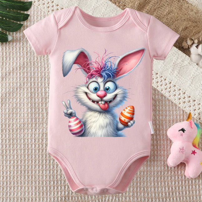 100% Cotton Bodysuit Happy Easter The Cool Rabbit Print Onesie Comfortable Clothes for Baby Jumpsuit for 0 To 12 Months Newborn