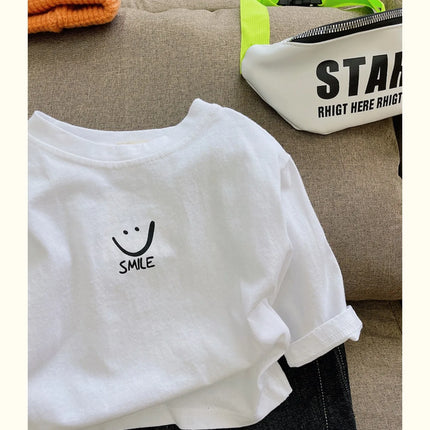 1-7T Kids Boys Spring Basic T-shirt Children Autumn Long Sleeved White Pullover Baby Girls Pure Cotton Loose T-shirt Top Clothes