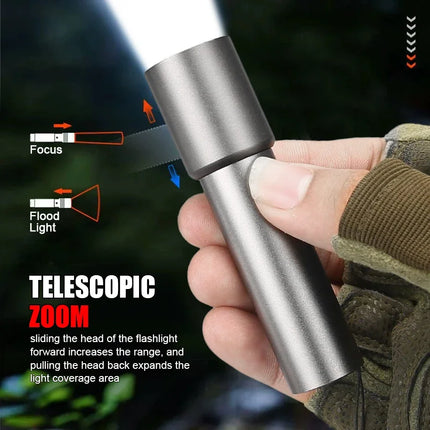 Mini Flashlight USB Rechargeable Aluminum Alloy Flashlight Super Bright LED Bead Adjustable Focus Long-range Portable Flashlight