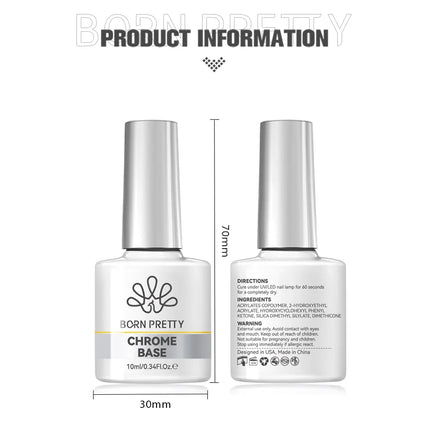 BORN PRETTY 10ml Chrome-Base Gel Polish Metallic Glitter Nail Power Super Shine Soak Off UV LED Functional Gel DIY Nails Art