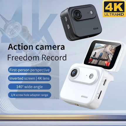 Mini Sports Camera 4K Ultra HD Flip Screen Anti Shake 143° Wide Angle VLOG Cycling Camera