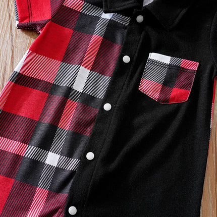 Newborn Clothes Patchwork Plaid Polo Shirt Comfortable And Soft For Boys And Girls Summer Short Sleeved Baby Jumpsuit