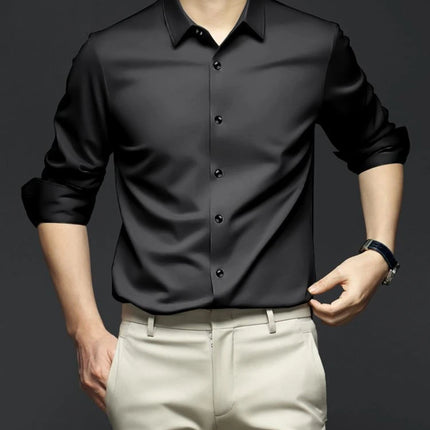 S-6XL Men's Blue Shirt Business Leisure Social Fashion High Quality Ice Silk Shirt Casual Work Top