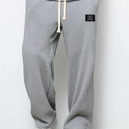 Men's Spring-Autumn Trendy Brand Loose-Fitting Stretchy Straight-Leg Sweatpants. Waffle Fabric. Micro-Bouncy Sporty Casual Pants