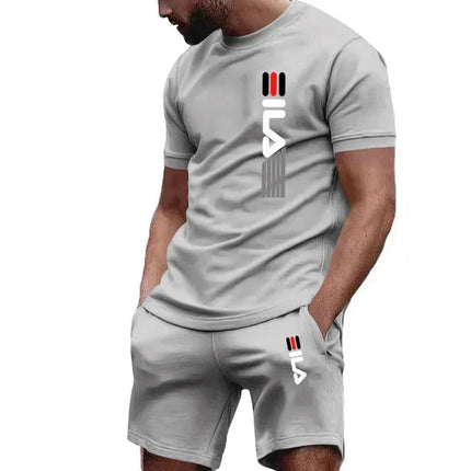 Men's set: High-quality sun cotton super comfortable summer breathable short-sleeved T-shirt + casual jogging shorts 2-piece men