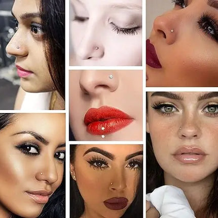 Fashion Crystal Stainless Steel Nose Stud Piercing for Women Hypoallergenic 1.8mm Nose Ring Straight/L/Screw Shaped Body Jewelry