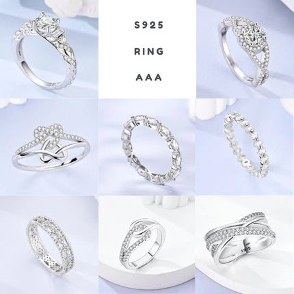 Shine Zircon Ring 925 Silver Original Stone Multi Layer Simple Infinitely Wide Rings For Women FineJewelry Wedding Party Gift