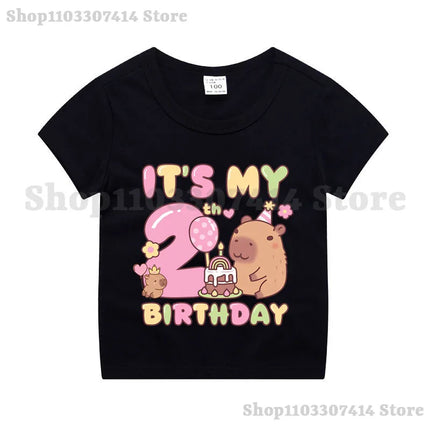 Capybara Kids Short Sleeve Tee Girl Cute Cotton T-shirt Summer Clothing Children Anime Cartoon Tops Fashion Casual Clothes Gifts