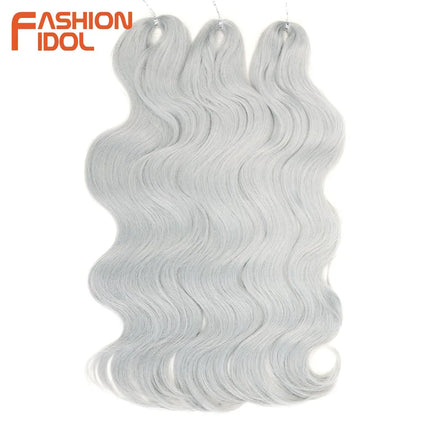 FASHION IDOL Soft Body Wave Crochet Hair 24Inch 3PCS Synthetic Hair Braids Ponytail Fake Hair Wavy Ombre Blonde Hair Extensions