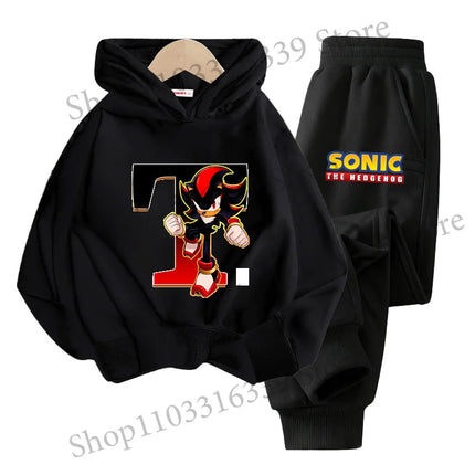 Sonics Hooded Sweatshirt Sets Anime Long Sleeves Pants Suit Boy Cartoon Hoodie Pants Set Kids Sports Tops Spring Autumn Clothes