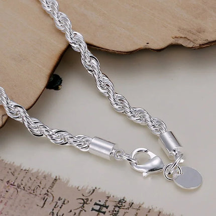 top quality 4MM Rope chain Silver color Jewelry fashion Twisted Bracelet for women men lady wedding gifts cute with