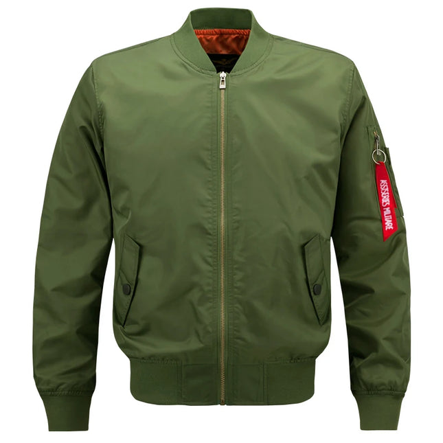 Men's casual pilot jacket, outdoor autumn/winter waterproof and windproof MA-1 flight jacket, with pockets, stand collar