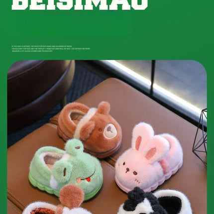 Baby Warm Cotton Shoes Autumn Winter New Boys Girls Cartoon Animal Cotton Slippers Non Slip Comfortable Soft Sole Plush Slippers