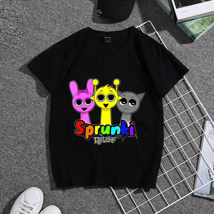 Sprunkiy Kids T-shirt Cotton Pinki Simon Game Role Cute Anime Print Tees Short Sleeved Kawaii Boy Girl Summer Clothes Party Gift