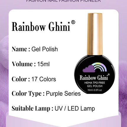 RG 15ml 17 Colors Purple Series Nail Gel Polish Semi-permanent Rich Violet Nail Polish Purple Glitter Gel Varnish For Manicure