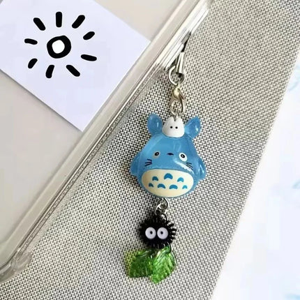 Kawaii Blue Animal Totoro Phone Charm Soot Sprite Keychain Woodland Anime Cat Cosplay  Handmade Y2K Gift Pendant Accessories