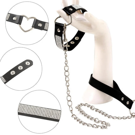 PU Leather Slave BDSM Collar With Leash Adult Games Sex Bondage Restraint Neck Cuffs Fetish Collar Erotic Sex Toys for Women Men
