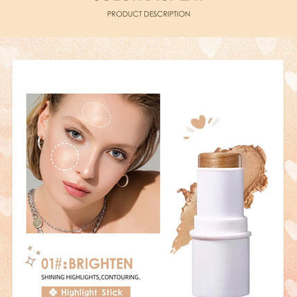 QIBEST Multi-functional Makeup Balm Pearlescent Highlights Stick Cheek Blush Brighten Highlight Stick Lip Balm Contour Pen