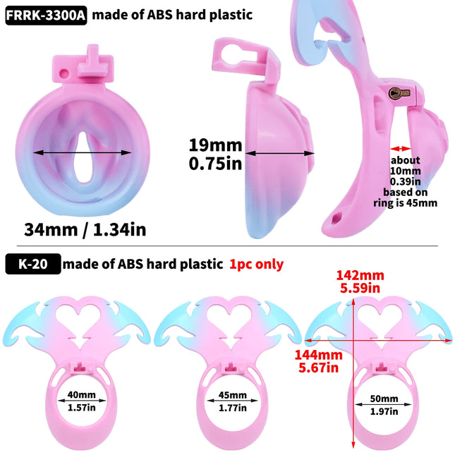 FRRK Mini Devil's Heart Sissies Chastity Pant Cage Male Bondage Lock 3PCS Penis Rings Wearable Abstinence Intimate Adult Toy