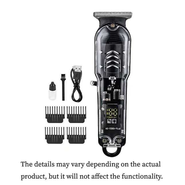 Professional Transparent Body Electric Hair Clipper for Men USB Rechargeable Trimmer Hair Cutting Machine Holiday Gift for Him