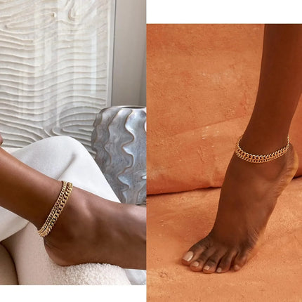 Gold Ankle Bracelets for Women K Gold Plated/Silver Anklets for Women Waterproof Minimalist Cuban Link Anklets Set Gift