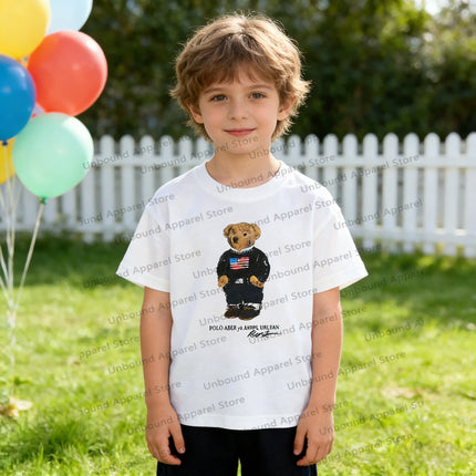 Children T-shirt With Added Sugar Summer New Product for Boys Girls Cartoon Teddy Bear Short Sleeved T Baby Cute Pattern
