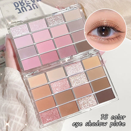Korean 16 color eyeshadow plate, pearlescent matte lying silkworm, brighten low saturation earth color daily makeup