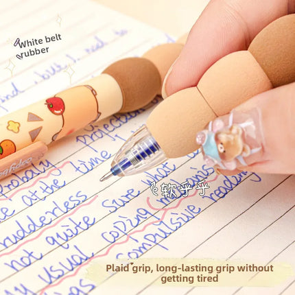 4Pcs/Box Kawaii Capybara Soft Sponge Pen Grip Side Press Erasable Pen Blue Ink Student Cartoon Neutral Pen School Stationery