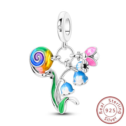 Spring Charms Beads Pendant 925 Sterling Silver Flower Butterfly Dragonfly Mushroom Charms Fit Bracelet Woman Man DIY Jewelry