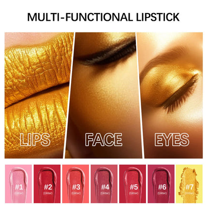 Glitter Sexy Lipstick Shimmer Gold Lipstick Long Lasting Waterproof Cosmetic Gold Brick Tube Valentine's Day Gift For Woman