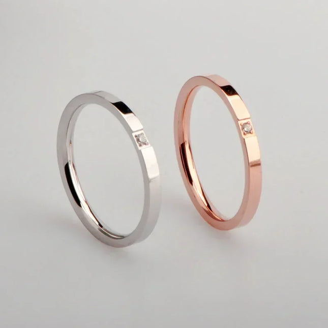 High-End PVD Single Zircon Thin Rings For Women Stainless Steel Ring Cocktail Reception Ring Jewelry Wholesale