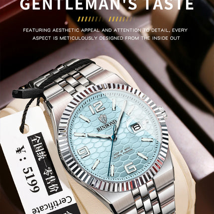 BINBOND Top Brand Quartz Watch For Men Luxury Stainless Steel Waterproof Luminous Watch Fashion Date Display Business Men Watch