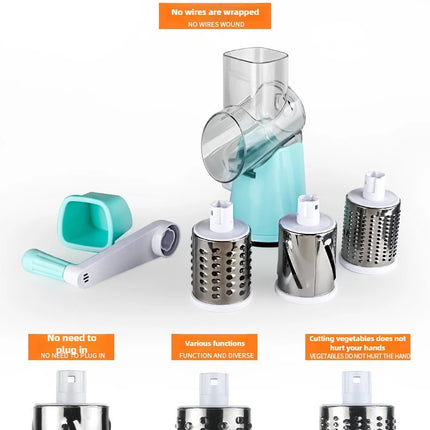 Rotary Cheese Grater Shredder Round Mandolin Slicer with Handle and 3 Drum Blades Kitchen Manual Vegetable Slicer Nuts Grinder