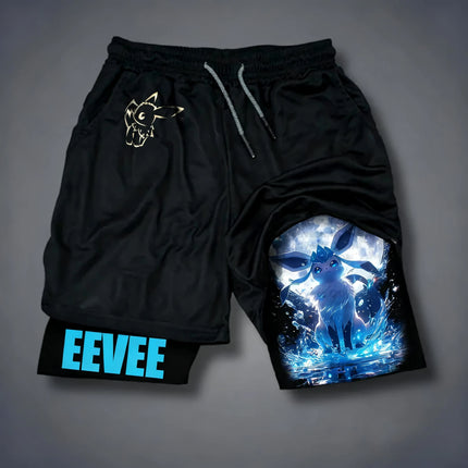 Pokémon Anime Eeveelution Printed 2-in-1 Double-layer Shorts 2026 Unisex Summer New Fitness Breathable Fast Drying Sports Shorts