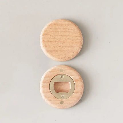 Personalised Logo Round Wooden Beer Bottle Opener with Magnetic Fridge Magnet, Wedding Gift