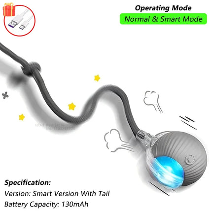 Cat Interactive Ball Toy Automatic Rolling Ball Faux Tail Rechargeable Smart Pet Electric Toy Dog Cat Training Imitate Mouse