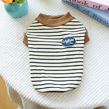 Vintage Small Vest Pet Clothes Dog Cat Anti-hair Loss Summer Sleeveless Coffee Striped Jumper